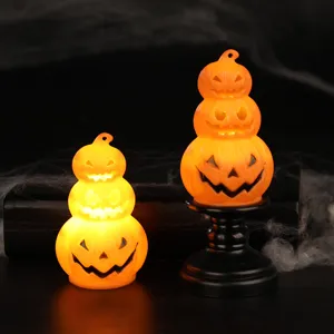 Halloween LED stacked pumpkin lantern ornaments for spooky indoor party decorations