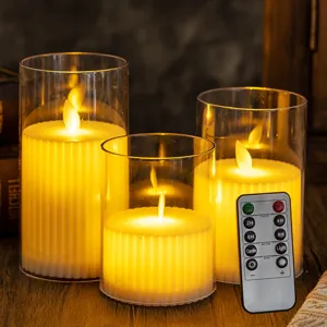 Faux Moving Wick LED Electronic Candle Light Fluted Night Light Cylindrical Pillar Flameless Candles For Wedding Decor