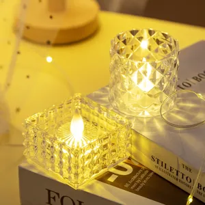LED Elektronische Simulation Kerzenlicht Transparente Kristalltextur Atmosphärenlampe Warmgelbes Licht Für Hochzeit Geburtstag Heimdekor