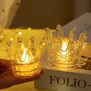 LED Transparent Crown Electronic Candle Warm Yellow Flickering Flame Atmosphere Night Light For Birthday Party Wedding