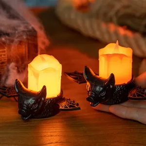 Halloween LED Bat Candle Light Spooky Bat Wings Flameless Tea Light For Bar Secret Room Desktop Decor Festive Atmosphere Lamp