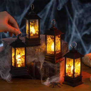 Lanterna LED Decorativa di Halloween Retro Luminosa Sospesa Fantasma Zucca Strega Castello Luce Decorazione Atmosfera Festiva