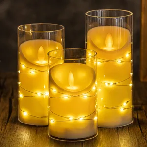 LED Simulation Swinging Flame Candle Light With Copper Wire String Lights Warm Yellow Electronic Flameless Lamp For Home