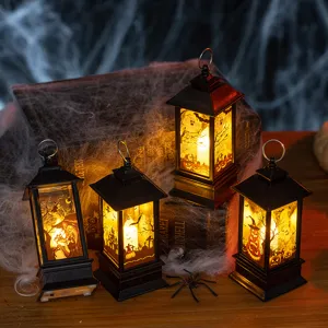 Set di lanterne LED decorative per Halloween con motivi a fantasma e zucca su vecchi libri