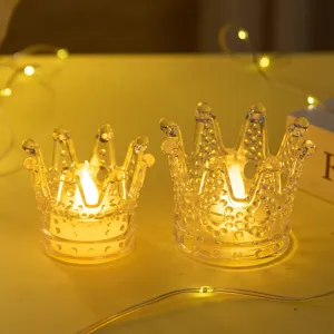 Elegant transparent crown-shaped LED candle lights with warm festive atmosphere glow