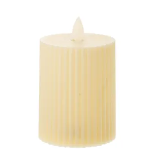 Elegant ribbed off-white LED electronic candle with flame tip for festive atmosphere