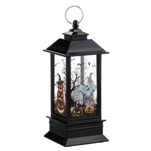 Lanterna nera vintage per Halloween con grafiche di fantasmi e zucche decoro