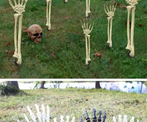 Gedetailleerd beeld van Halloween skelet hand tuinpad stekers voor gazon decoratie buiten