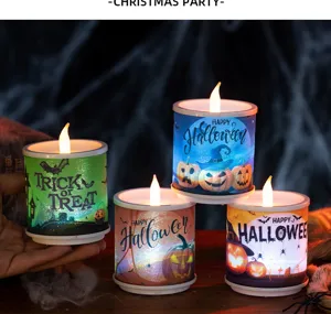 Spooky Halloween LED candles with pumpkins and bats, perfect for festive atmosphere.