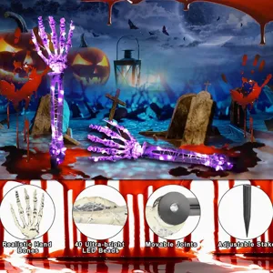 Oplichtende Halloween skelet hand grondpinnen met paarse LED-lampjes voor tuindecoratie