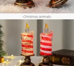 Candele elettroniche a LED festive rosse e bianche con portacandele in bronzo natale