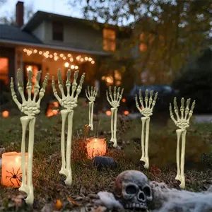 Set van 6 Halloween skelethand tuinhekken voor griezelige buitenversiering in de tuin
