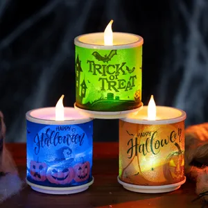Halloween LED electronic candle lights with Trick or Treat and Happy Halloween prints