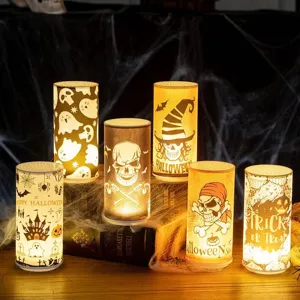 Halloween LED Electronic Candle Lamp Skeleton Ghost Castle Printed Decorative Night Light Battery Operated Party Atmosphere Ornament