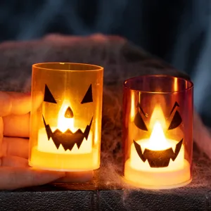 Atmospheric Halloween LED candle lights featuring pumpkin faces for spooky party decor