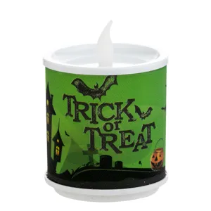 Halloween LED electronic candle light with Trick or Treat spooky green pattern design