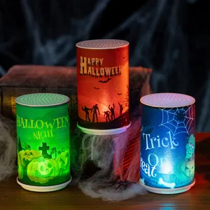 Spooky Halloween electronic LED candle lanterns with festive character prints