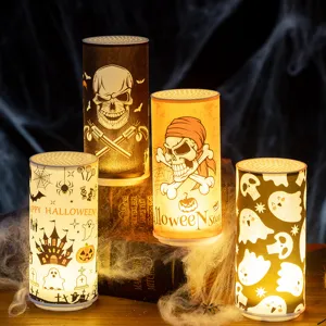 Halloween LED candles with spooky skull and ghost patterns for party decor