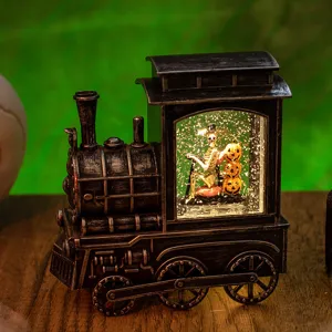 Halloween Steam Train Snow Globe Water Lantern Retro LED Lighted Skeleton Pumpkin Festive Home Decoration Ornament Gift