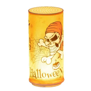 Halloween electronic LED candle night light featuring spooky skull and pumpkin design