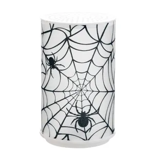 Cylindrical Halloween electronic candle night light with spooky spider web design