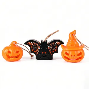 Halloween LED lantern set featuring pumpkin bat and witch hat designs for festive decor