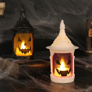 Linterna de Calabaza de Halloween Vela Electrónica LED Lámpara de Aceite Vintage Decoración de Atmósfera Adorno de Escritorio Artículos Halloween