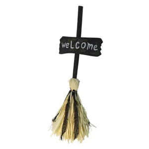 Elektrischer Halloween-Hexenbesen mit Licht, Sound und dekorativem Welcome-Schild