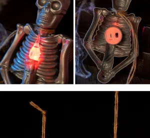 Viste dettagliate di fronte, retro e corda della luce LED a scheletro di Halloween