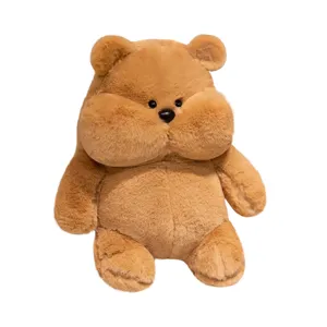 Cute chubby brown teddy bear plush toy soft stuffed animal pillow for kids and girls sleeping