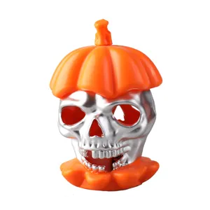 Decorative Halloween skull LED candle light featuring a pumpkin hat for festive party scenes