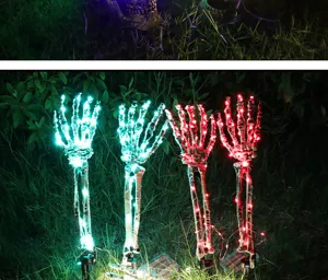 Halloween skeleton hand ground stake lights with LED glowing effects for garden decor