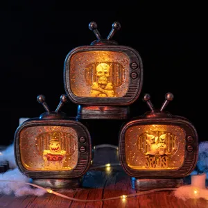 Set di lanterne glitterate TV retrò di Halloween con figure di teschi e fantasmi spaventosi