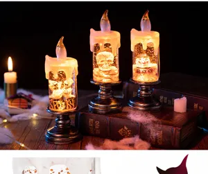 Halloween LED snow globe candles with skull ghost and pumpkin figures