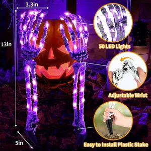 Halloween skeletarm tuinlampen met 50 paarse LED's en verstelbare grondpennen
