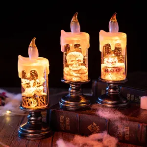 Halloween LED candle lights with skull, ghost and pumpkin glitter water globe design