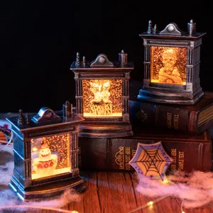 Lanterna Camino Halloween Luce Notturna LED Vintage Glitter Acqua Fantasma Teschio Ornamento Tavolo Decorazione Festa
