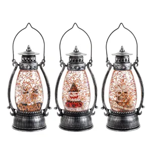 Set di 3 lanterne di Halloween con sfere di glitter, motivi fantasma, zucca e teschio.