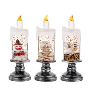 Halloween LED candle lights featuring skull and ghost motifs for table decor
