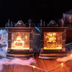 Lanterne decorative da camino di Halloween con fantasmi, luci LED e glitter caldi