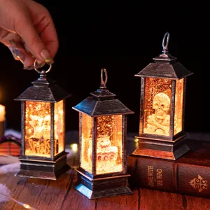 Drei Halloween Windlicht Laternen mit Totenkopf, Geist und Kürbis Motiven Dekor