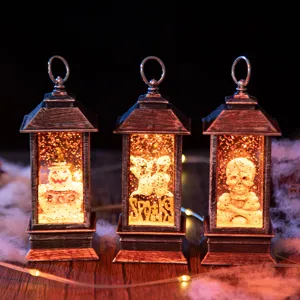 3er-Set Halloween-Laternen mit Kürbis, Geist und Totenkopf, LED-Beleuchtung für Tischdeko.
