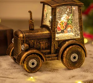 Detailansicht der bronzenen Traktor-Weihnachtswasserlaterne mit Weihnachtsmann