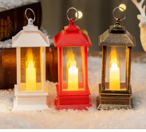 Set of three vintage LED candle lanterns in white, red, and bronze for Christmas decor