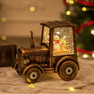 Vintage Bronze Traktor Weihnachts-Schneekugel mit automatischem Schnee und Musik