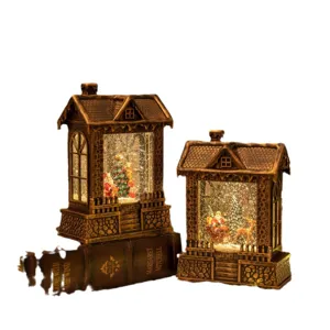 Lanterna vintage per la casa di neve di Natale con glitter rotanti e calda luce LED