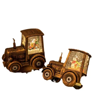 Vintage Weihnachtstraktor Schneekugel Laterne mit Musik und automatischem Schnee