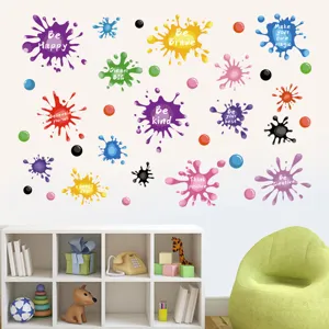 Positive Energy Inspirational Quotes Wall Stickers For Kids Room Colorful Ink Splash PVC Waterproof Removable Wall Decals Decor