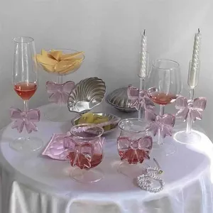 Pink bow glass cup high borosilicate glassware juice cup cute ins style table decor aesthetic