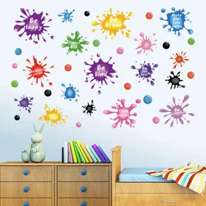 Colorful paint splat wall stickers with inspirational quotes for kids room decor.